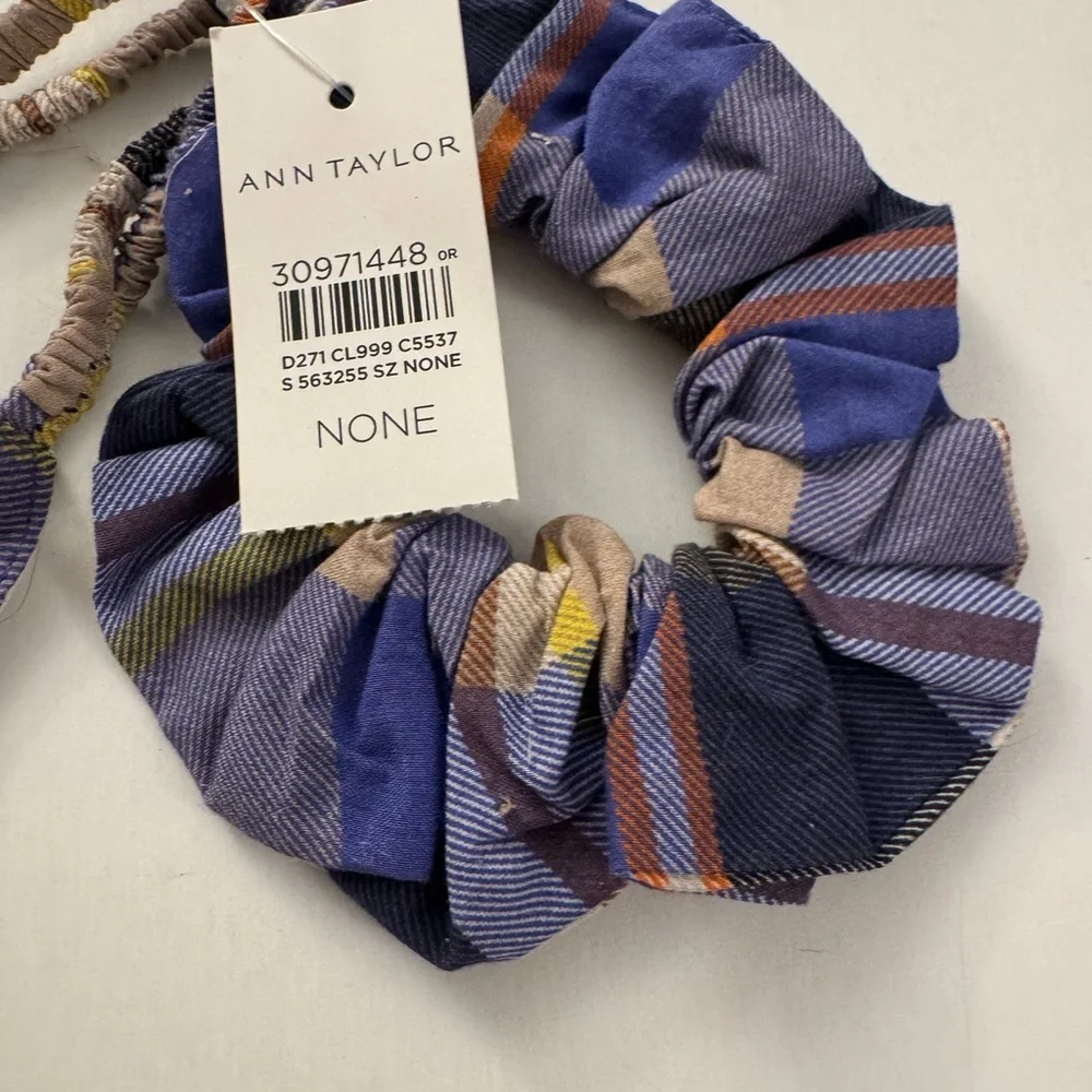 Ann Taylor Blue and Brown Plaid Scrunchie New X5